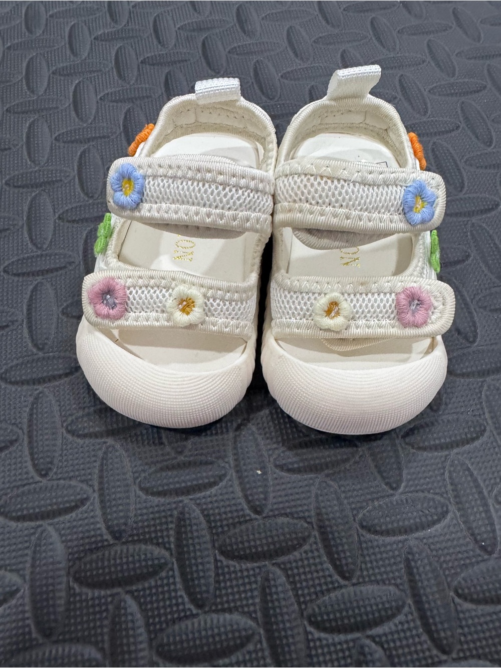 Cream Kids Sandals with Pastel Flower Accents